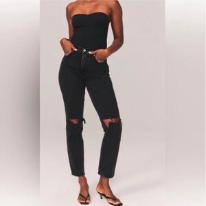 Abercrombie & Fitch Ultra High Rise Ankle Straight Jean Black 25 0 Short